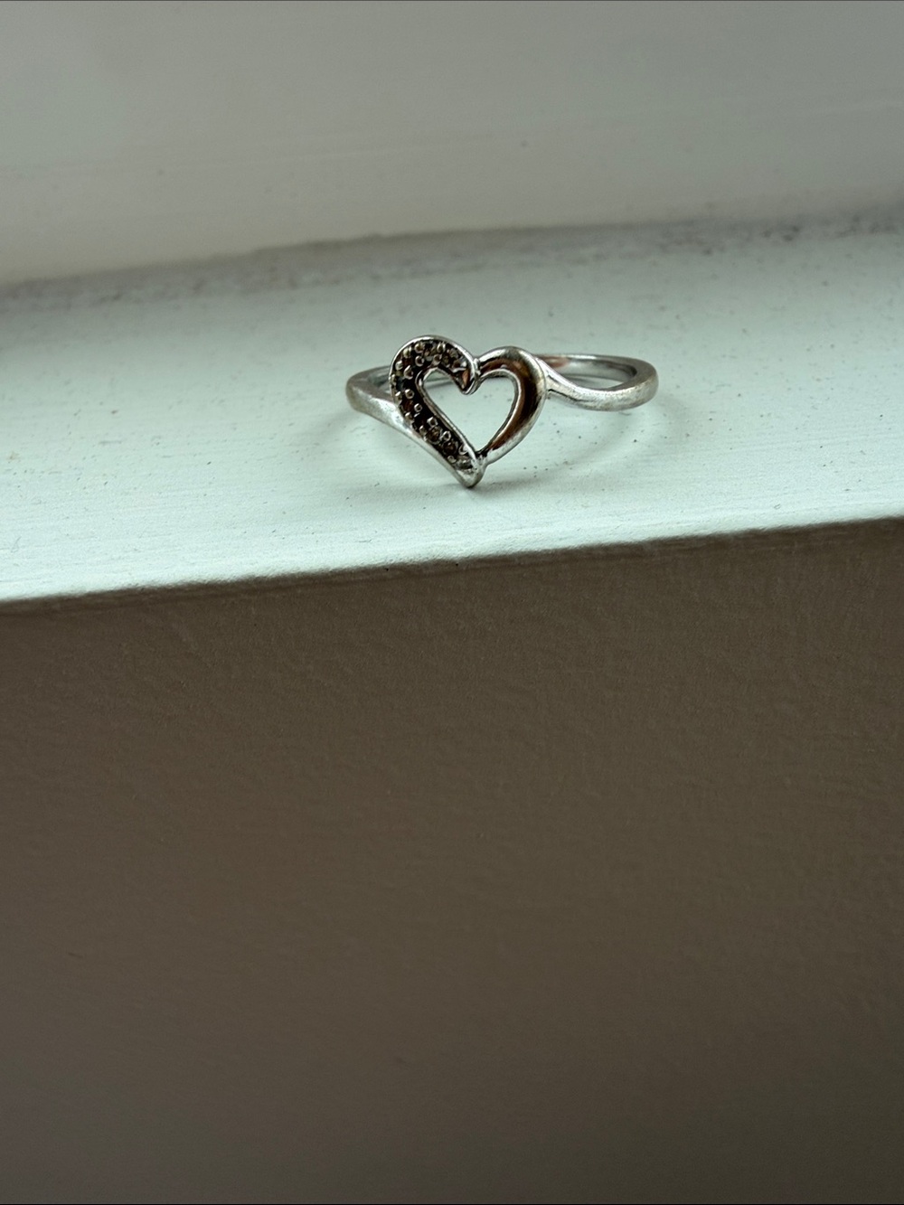 Silver Heart Accent Ring with Cubic Zirconia- 10 K - Picture 2 of 3